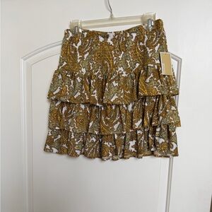 Michael Kors Olive Paisley Tiered Ruffle Mini Skirt